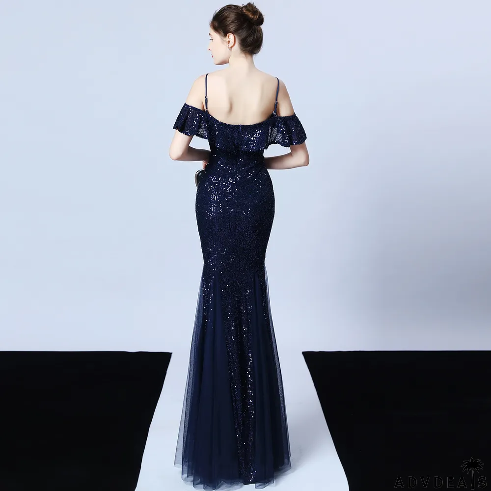 Formal Sequins Mermaid Strap Evening Dress