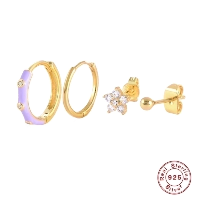 1 Set 925 Sterling Silver Gem Geometric Earrings Ear Studs