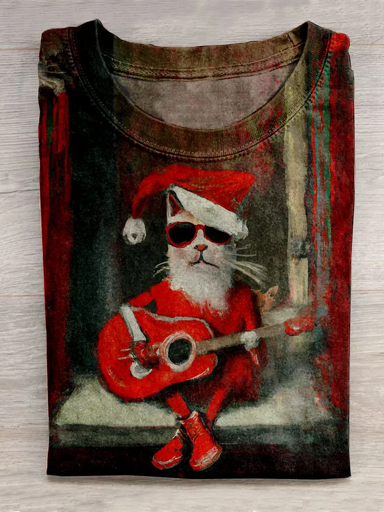 Guitar Cat Christmas Art Print T-Shirt