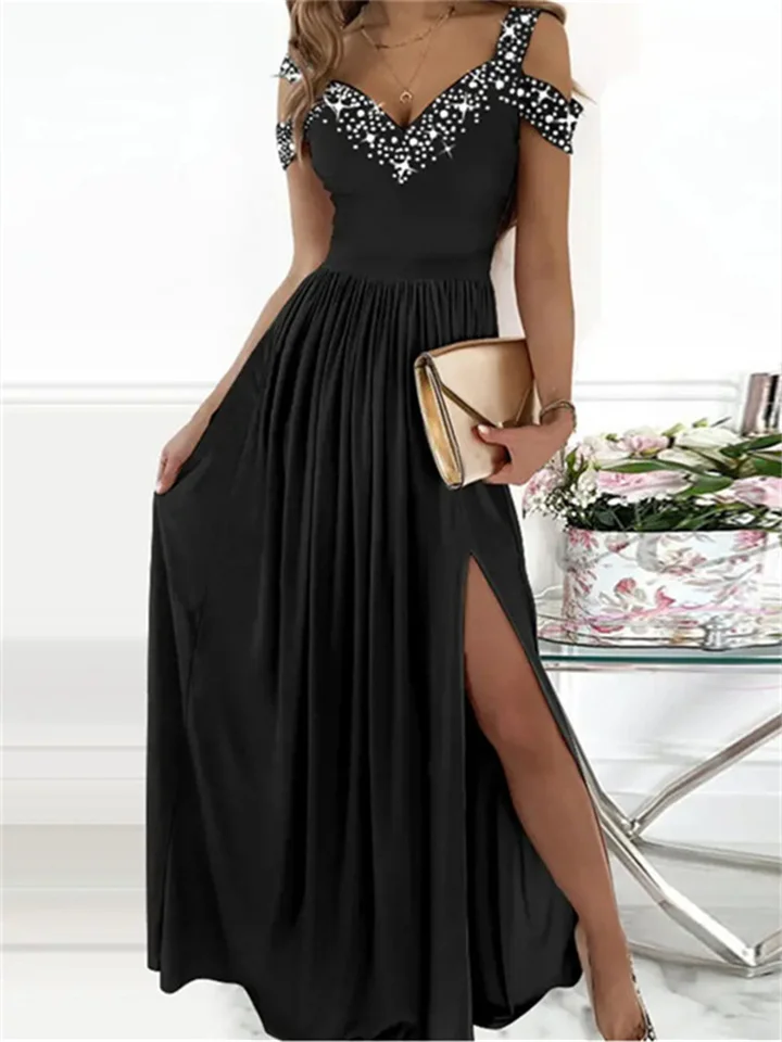 Women's Party Dress Swing Dress Long Dress Maxi Dress Black Short Sleeve Sequins Winter Fall Spring V Neck Modern Party Office 2022 S M L XL 2XL 3XL