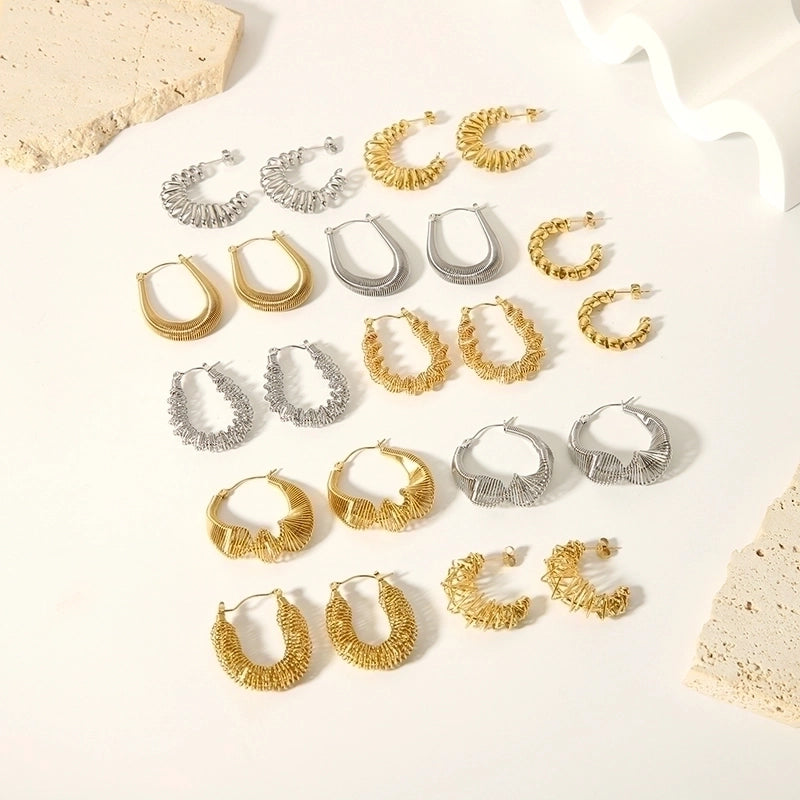 1 Pair French Style U Shape Plating Hollow Out 201 Stainless Steel 18K Gold Plated Earrings