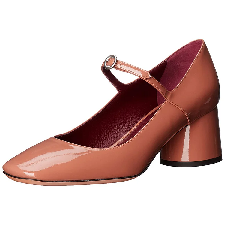 Tan Chunky Heels Mary Jane Pumps Square Toe Vintage Shoes |FSJ Shoes