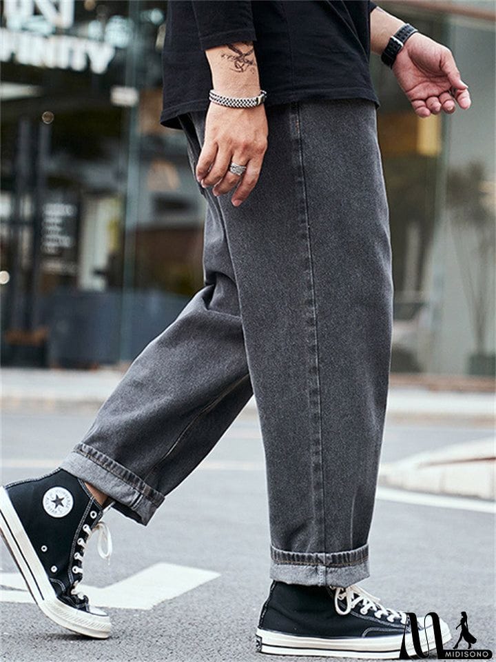 MidiSono - Men's Fashion Loose Straight-Leg Casual Harem Pants Denim Jeans