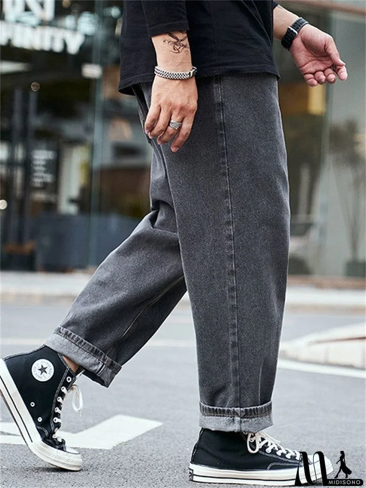 MidiSono - Men's Fashion Loose Straight-Leg Casual Harem Pants Denim Jeans