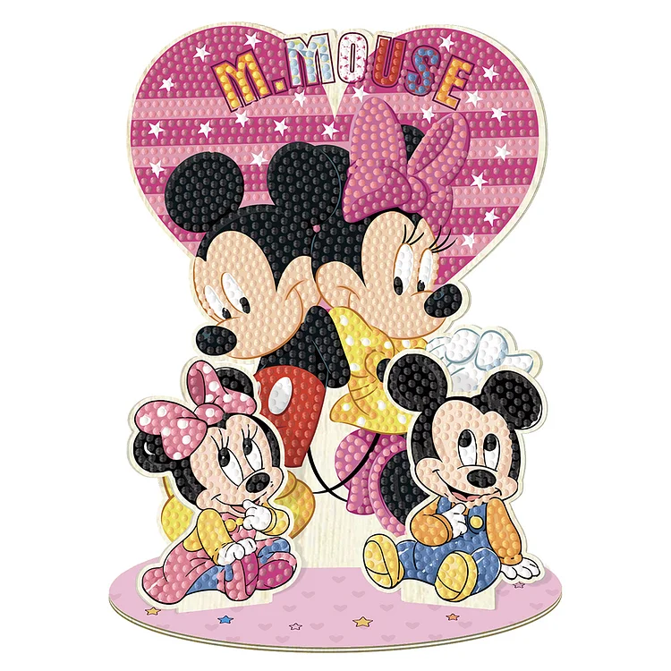 【Ornament】Wooden Cartoon Mickey and Minnie Diamond Painting Tabletop Ornaments Kit gbfke