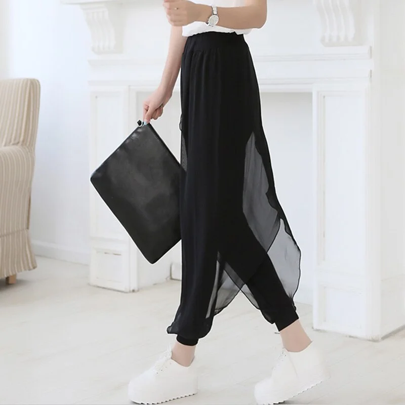 summer 2021 fashion ladies casual loose chiffon harem pants women pants black pantalon femme plus size hot sale sarouel femme