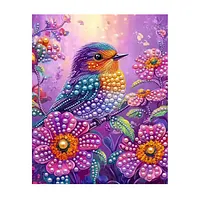 Purple Daisy Blue Bird - Pearls Painting