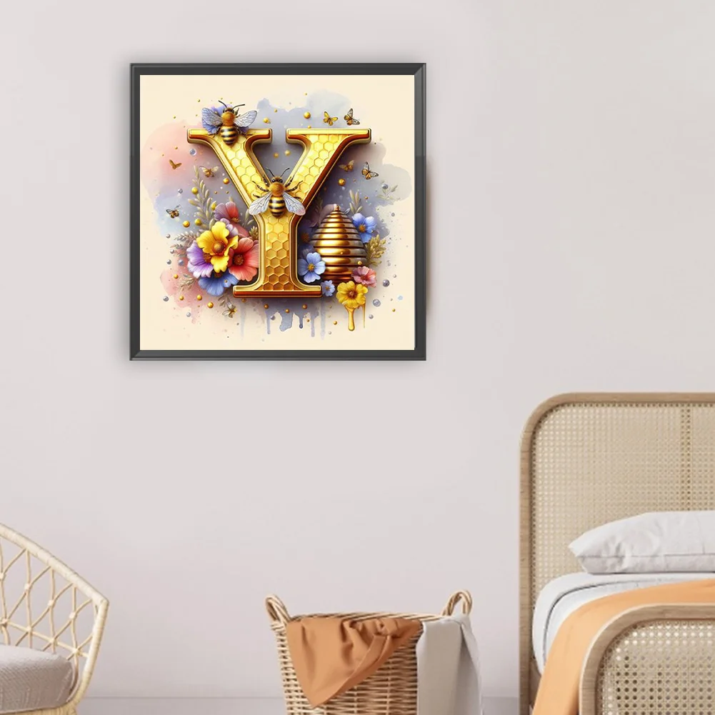 Full Round Diamond Painting 30*30cm - Bee Letter Y