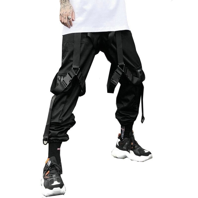2020 Pockets Hip Hop Cargo Pants Men Streetwear Fashion Harem Pants Harajuku Pants Joggers Ribbon Black Trousers Sweatpants
