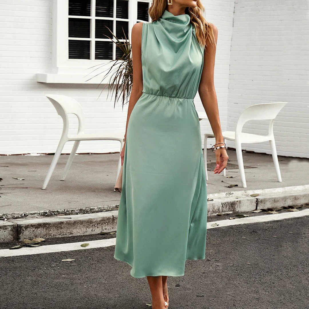 Spring Summer Women Midi Dress Elegant Sleeveless Casual Sweet Office Lady Bodycon Slim Solid Zipper Long Dress 2023 New