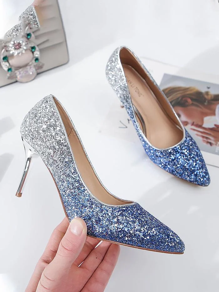 Fashion gradient sequins high point toe sexy stiletto shoes