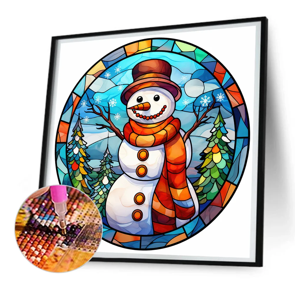 Diamond Painting - Full Round Drill - Stained Glass Snowman(Canvas|30*30cm)