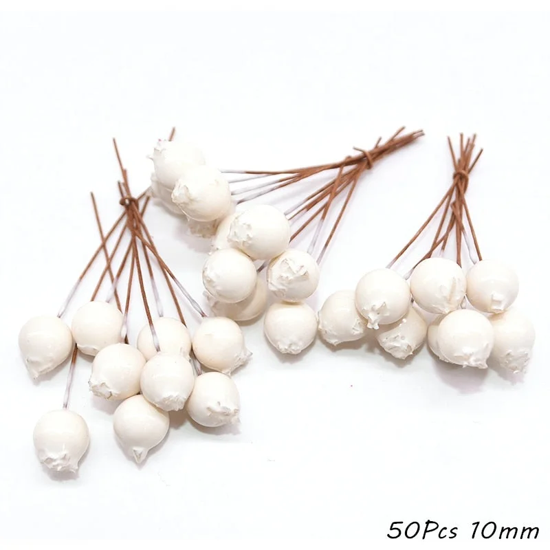 White Theme Artificial Flower Cherry Stamen Berries Bundle DIY Christmas Decoration Wedding Cake Gift Box Wreaths Xmas Decor