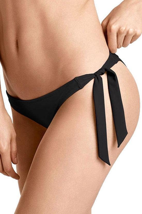 Solid Scrunch Tie Side Cheeky Brazilian Bikini Bottom-elleschic
