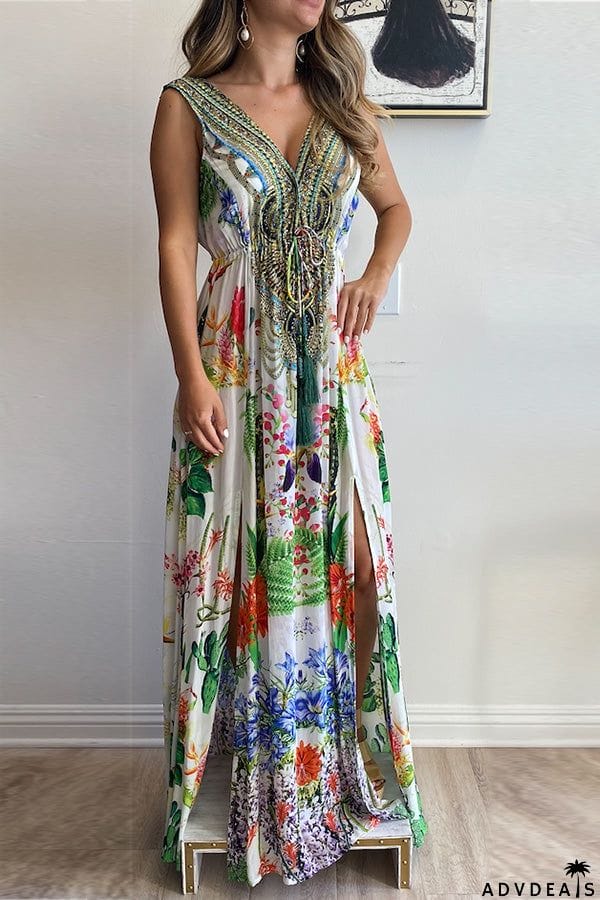 Plunge Neckline Maxi Dress