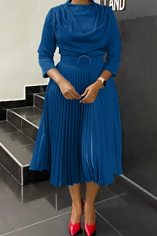 Solid Color 3/4 Length Sleeve Dress