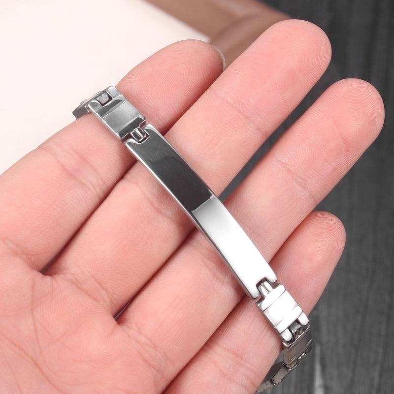 Modern Style Minimalist Solid Color 304 Stainless Steel ID Bracelet In Bulk