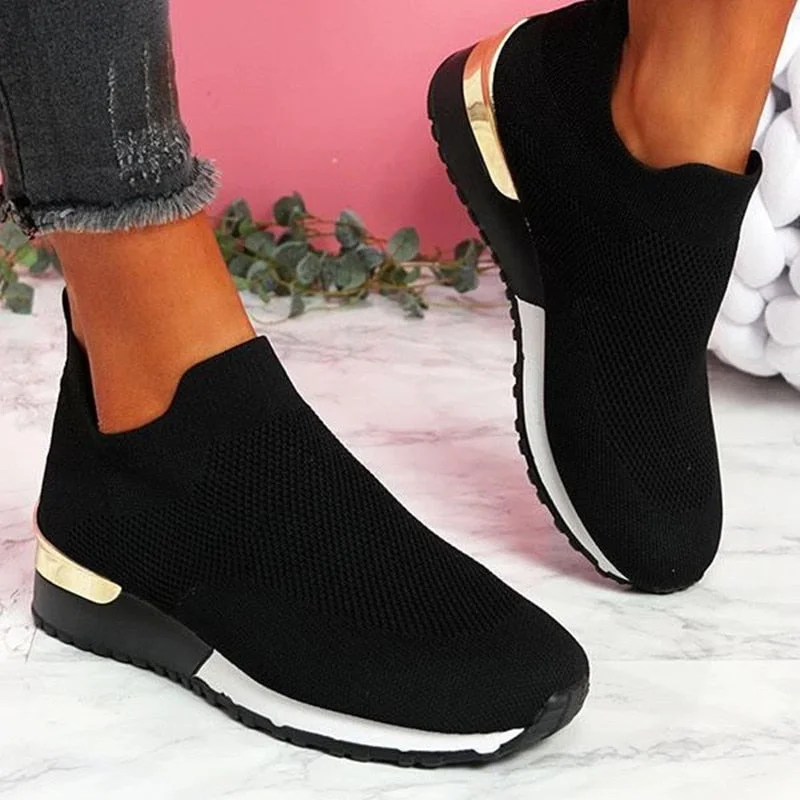 New Spring Knitting Socks Shoes Women 2021 Mesh Breathable Platform Sneakers Slip on Flat Casual Loafers Ladies Vulcanized Shoes