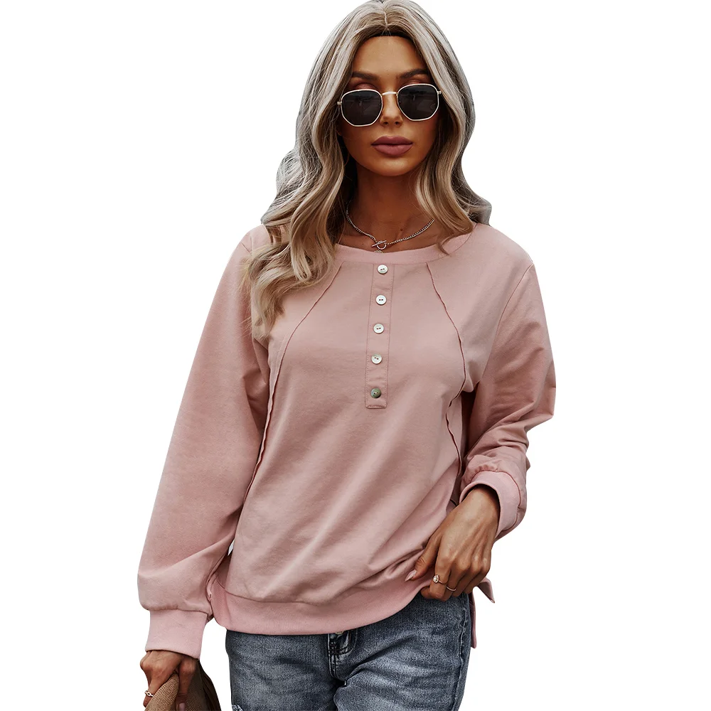 Pink Button Detail Drop Shoulder Sweatshirt