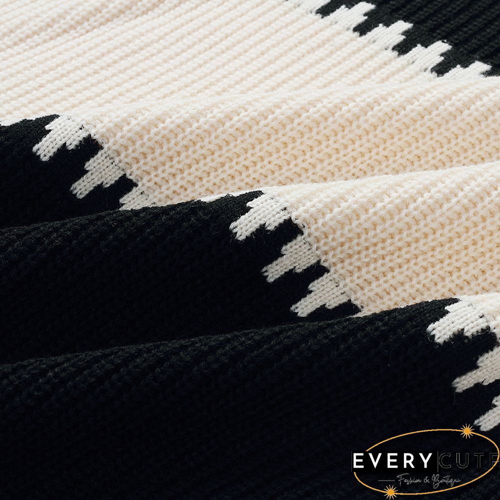 Black Color Block High Neck Woolen Sweater