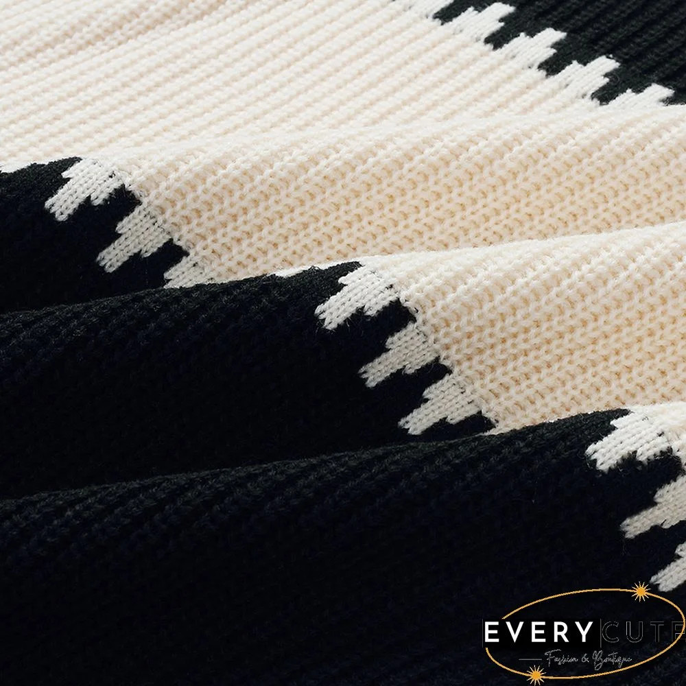 Black Color Block High Neck Woolen Sweater