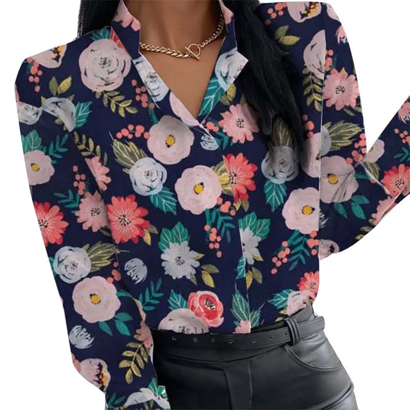 2021 Summer Floral Print Blouse Women Clothes Stand Collar Long Sleeve Office Lady Shirts Tops Female Casual Plus Size Blouses