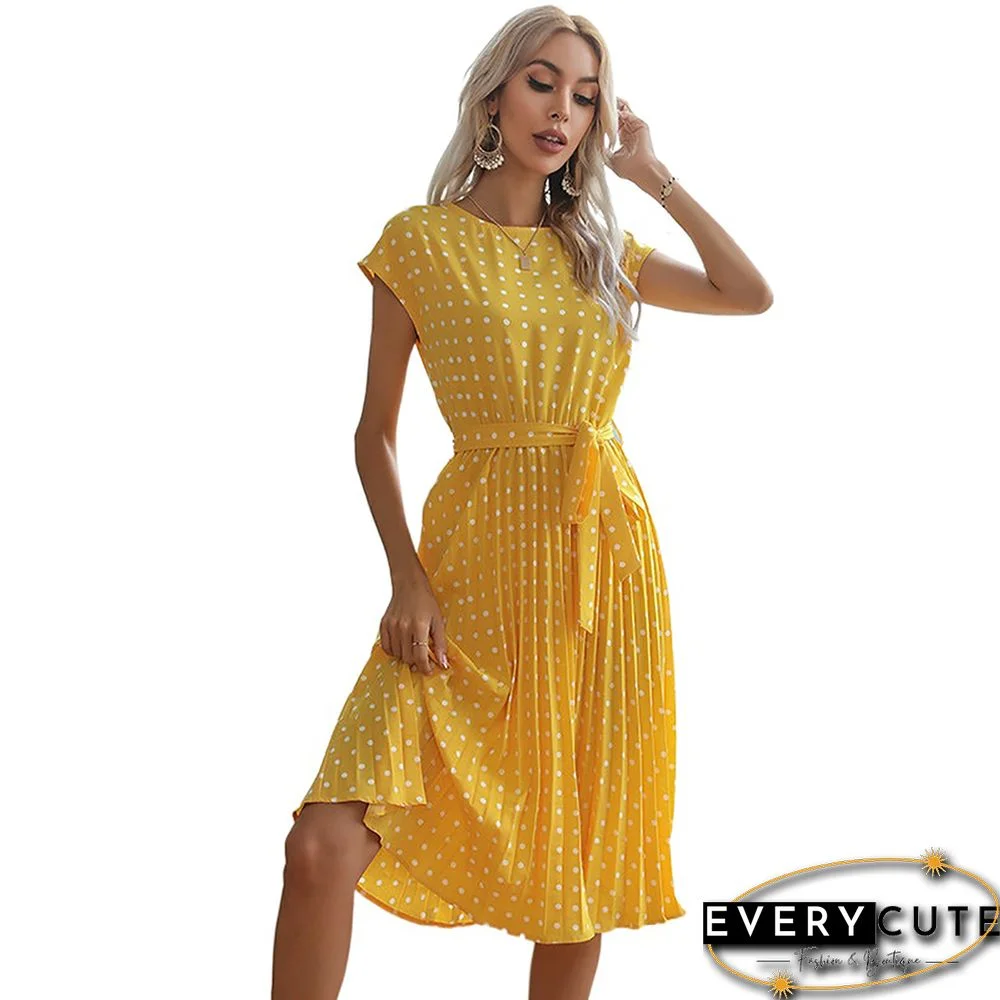 Yellow Tie Waist Short Sleeve Casual Dress