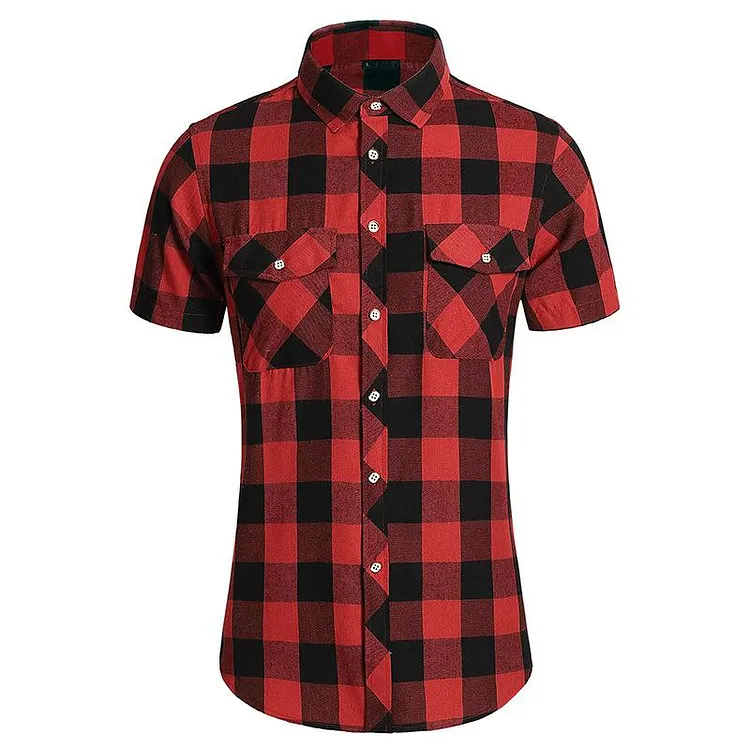 Men's Vintage Plaid Short Sleeve Lapel Shirt