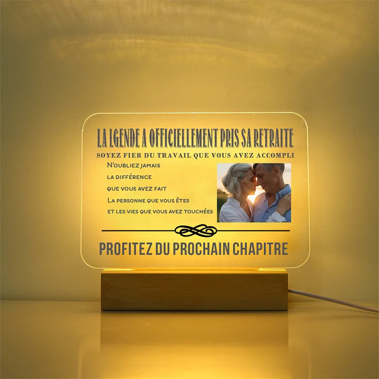 Lampe de Chevet LED 1 Photo Personnalisée Cadeau de Retraite Jessemade FR