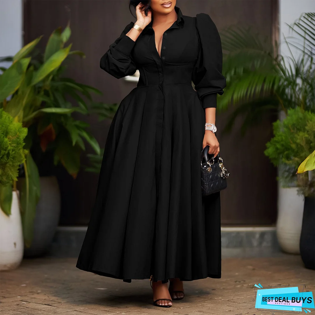 Solid Color Long Sleeve Round Neck Bow Long Skirt