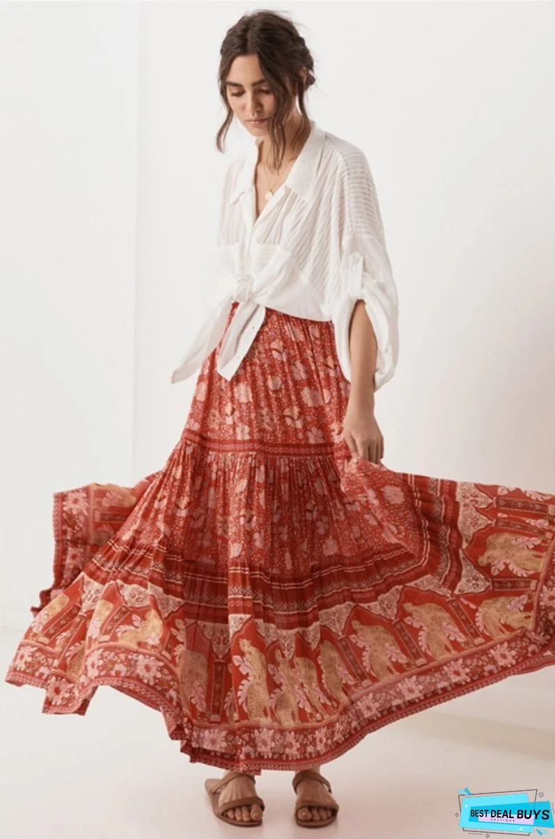 Red Vintage Floral Beach Holiday Skirt