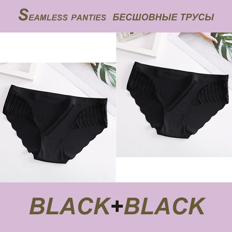 2PCS/Set Sexy Seamless Panties Lace Women Panties Female Briefs  Lingerie Women's Underpants Solid Color Ropa Interior Femenina