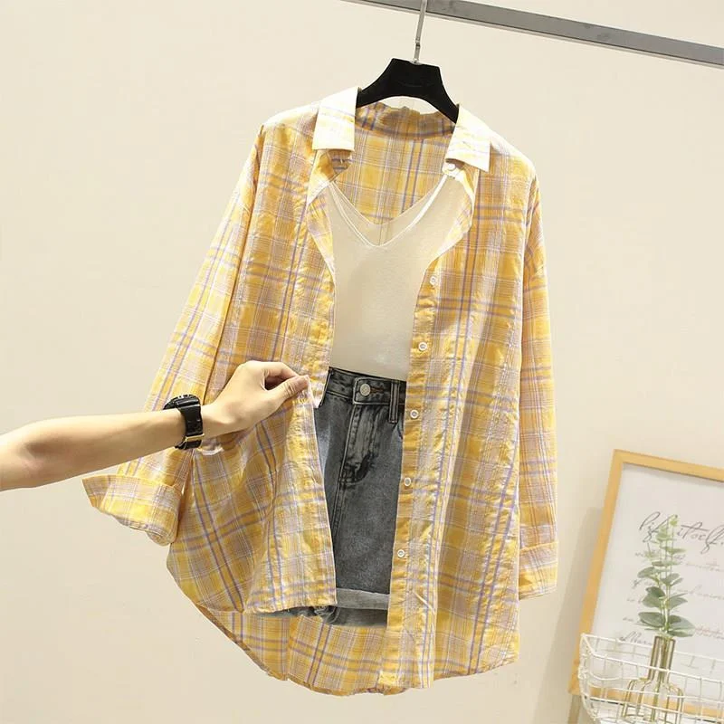 Uveng Uveng Sunscreen Plaid Shirt 2024 Spring And Summer New Lady Loose Checker Shirt Student Coat