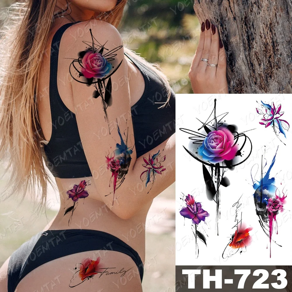 Waterproof Temporary Tattoo Stickers Fox Dragon Wolf Monster Old School Lotus Peony Flash Tatto Women Men Body Art Fake Tattoos