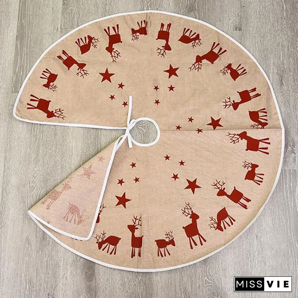 Christmas Decorations Burlap Printing Elk Christmas Tree Skirt Decoration Props Holiday Decoration Accessories