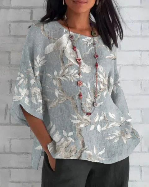White Leaf Bird Art 3/4 Sleeve Shirt