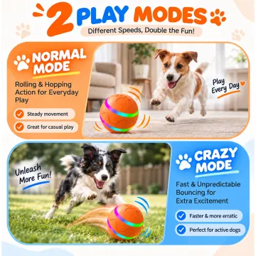 BEBANG Interactive Dog Ball Toy, Motion Activated Self Moving Ball with Remote Control, 2 Play Modes, Colorful LED Lights, Rechargeable Automatic Rolling & Bouncing Dog Toy for Indoor Outdoor Play