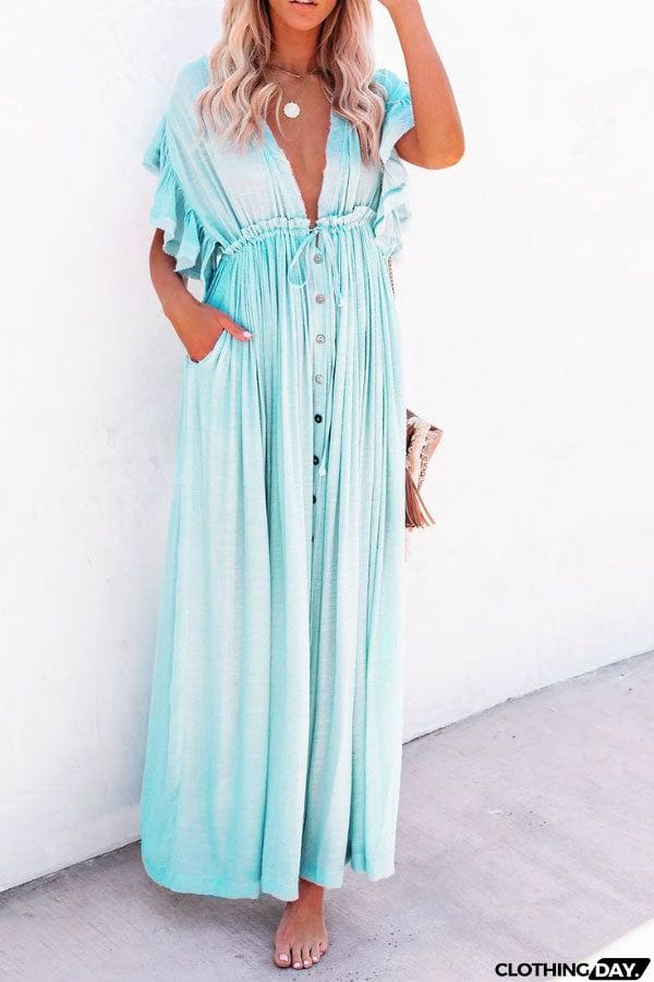 Fairy Air Fluttering V-neck  Ruffle Sleeves Dress