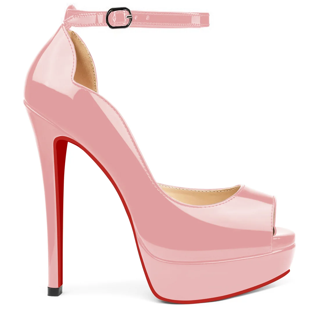 150mm Red Bottom Heels Sky High Platform Ankle strap Pumps Party Shoes-MERUMOTE