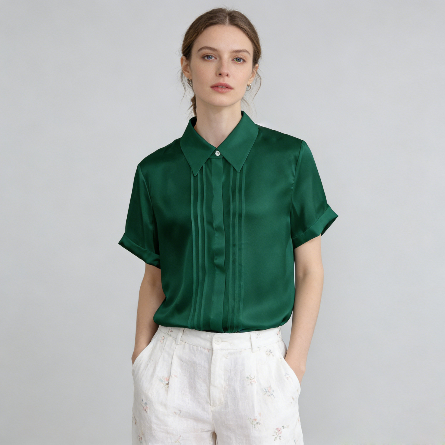 22 MM Polo Collar Short Sleeves Silk Blouse Shirt For Women REAL SILK LIFE
