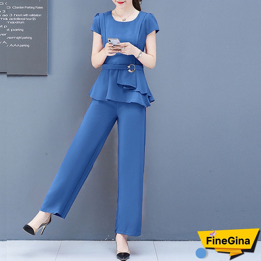 Summer 2 Two Piece Sets Outfits Women Plus Size Short Sleeve Tunics Tops And Pants Suits Office Elegant Korean Sets