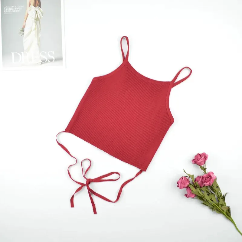 Brownm Brownm Waist Cross Rope Bare Back Small Sling Vest Short Umbilization Bottom Back Hollow Top