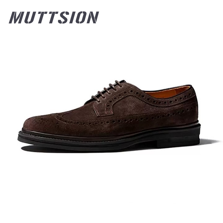 MUTTSION Handmade Brock Carve Derby Suede Leather Business Shoes MUTTSION.COM MUTTSION
