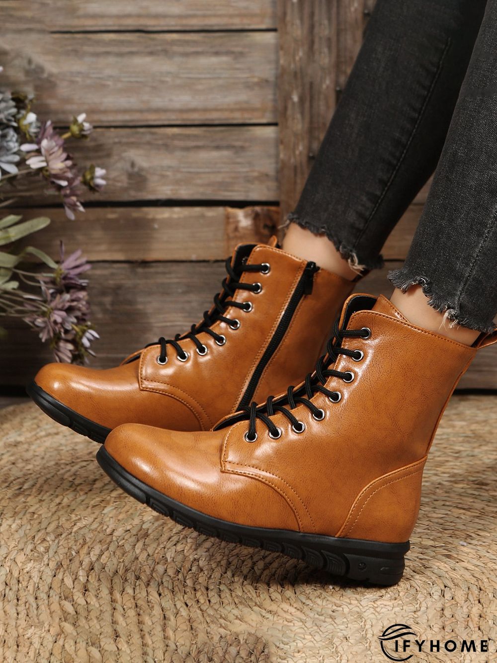 Comfy Lace-Up Decor Boots with Side Zip | IFYHOME