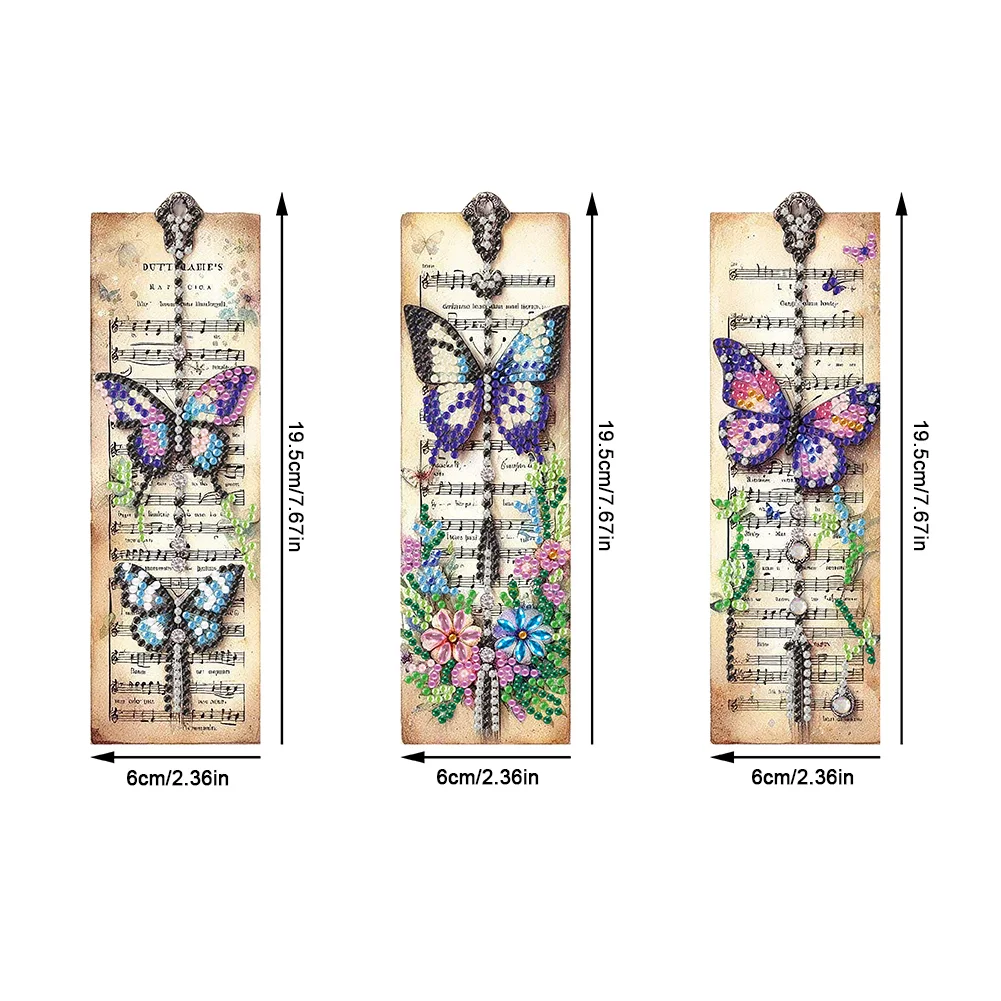 3Pcs DIY Butterfly Special Shape 5D Diamond Painting Bookmark for Book Lovers