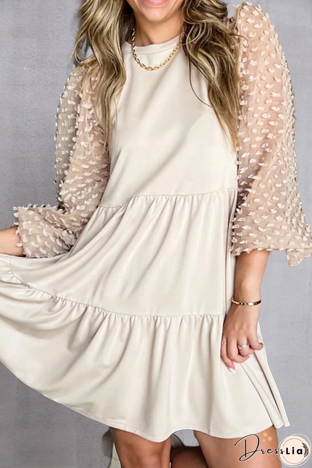 Tiered Round Neck Balloon Sleeve Mini Dress
