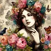 Retro Girl and Flower - Diamond Painting - Full Round Drill (Canvas|40*40cm)