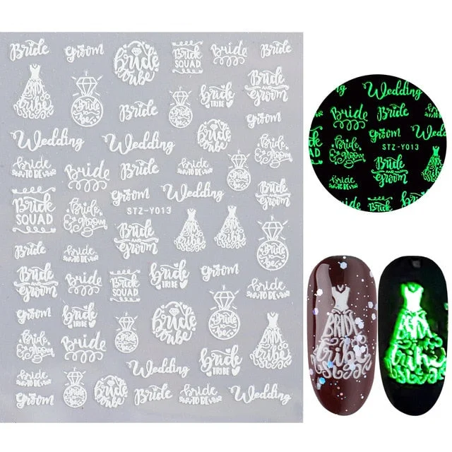 Nail Stickers Back Glue Fluorescent Light Christmas Snowflake Animal 3D Designs Nail Decal Decoration Tips For Beauty Salons-Nail Inspo