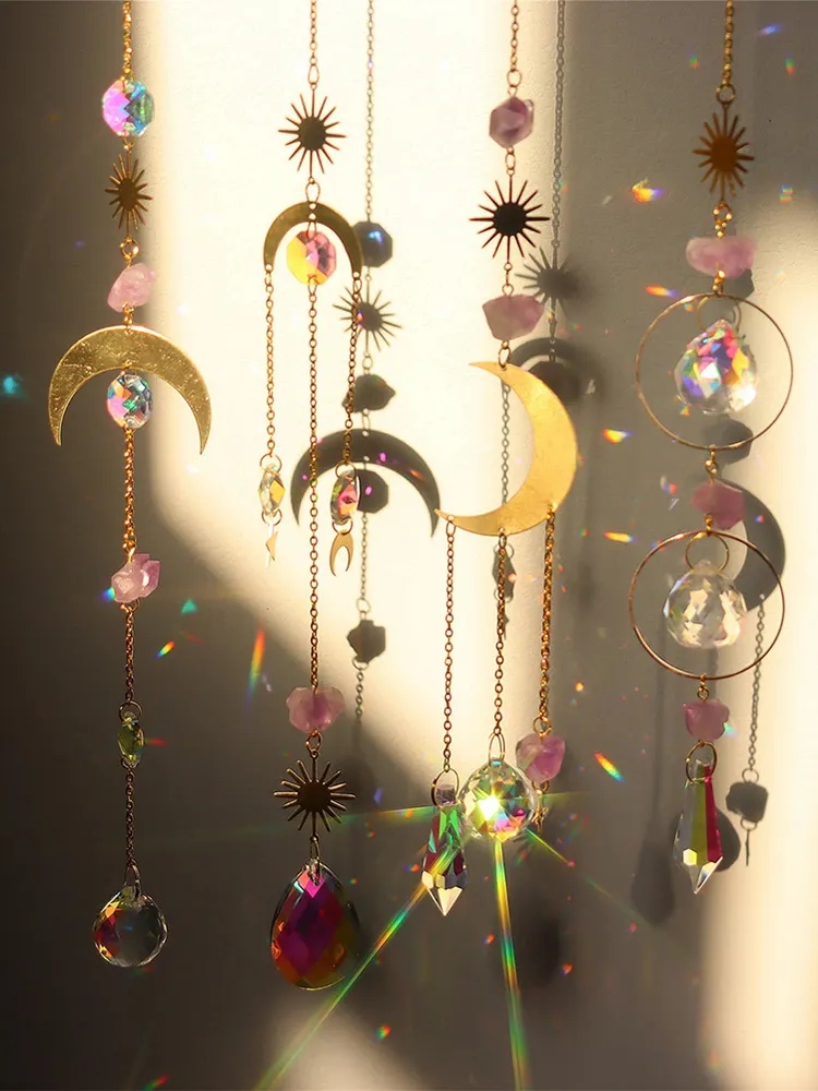 Crystal Wind Chime Star Moon Prism Hanging Pendant Home Garden Decorations