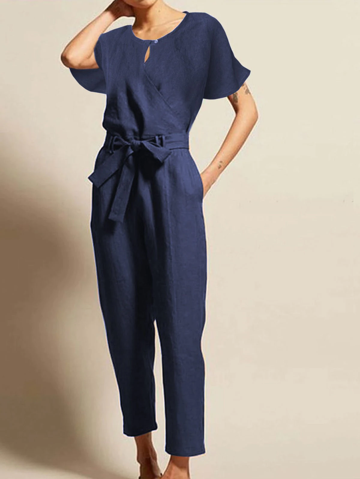 Rotimia Short sleeves Belted Jumpsuit